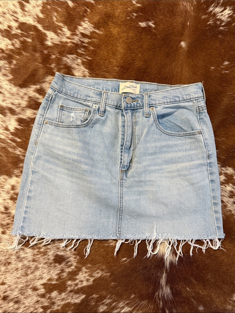 Universal Thread Light Blue Denim Frayed-Hem Mini Skirt